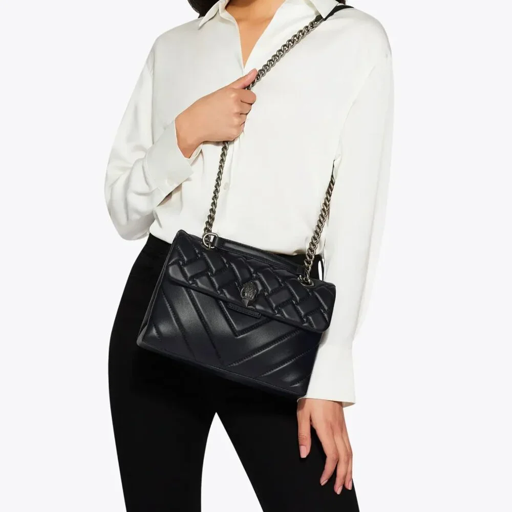 NEW Kurt Geiger Leather Kensington Bag | Regular Black Silver Hardware